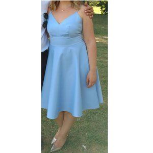 like new - light blue A line wedding guest dress -  midi/knee length